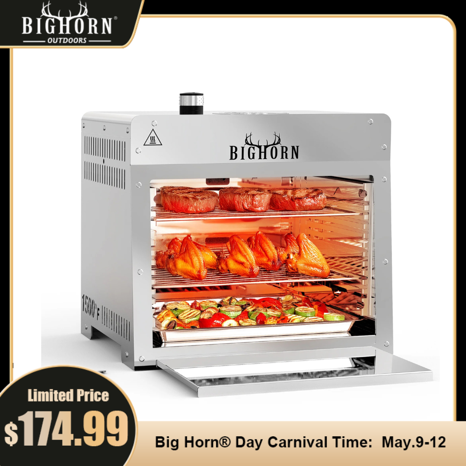 1500℉ Portable Infrared Steak Grill with Pizza Stone, Stainless Steel- 16 Inch