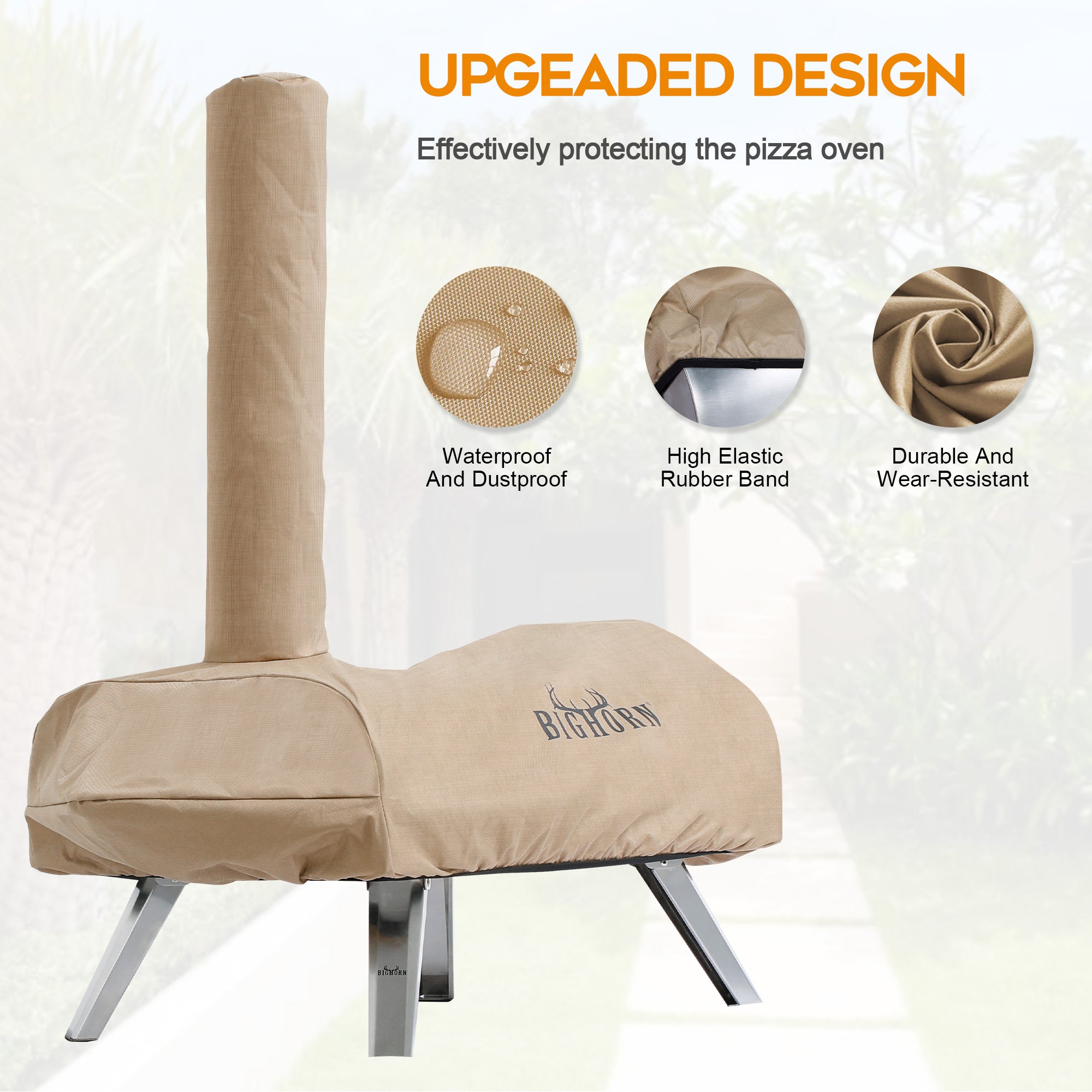 Big Horn Outdoors 16" Pizza Oven Cover, beige Oxford fabric, waterproof, durable.