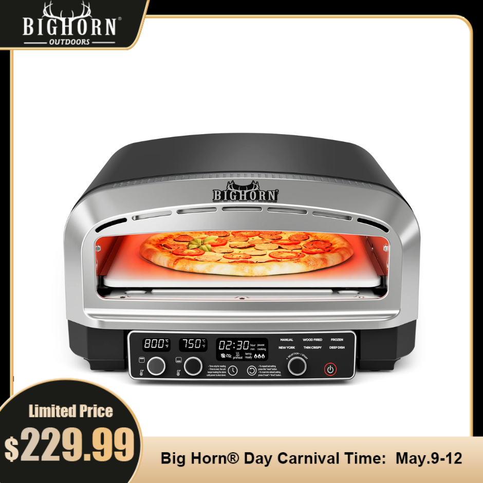 14" Indoor Electric Countertop Pizza Oven with 6 Preset Modes, Stainless Steel