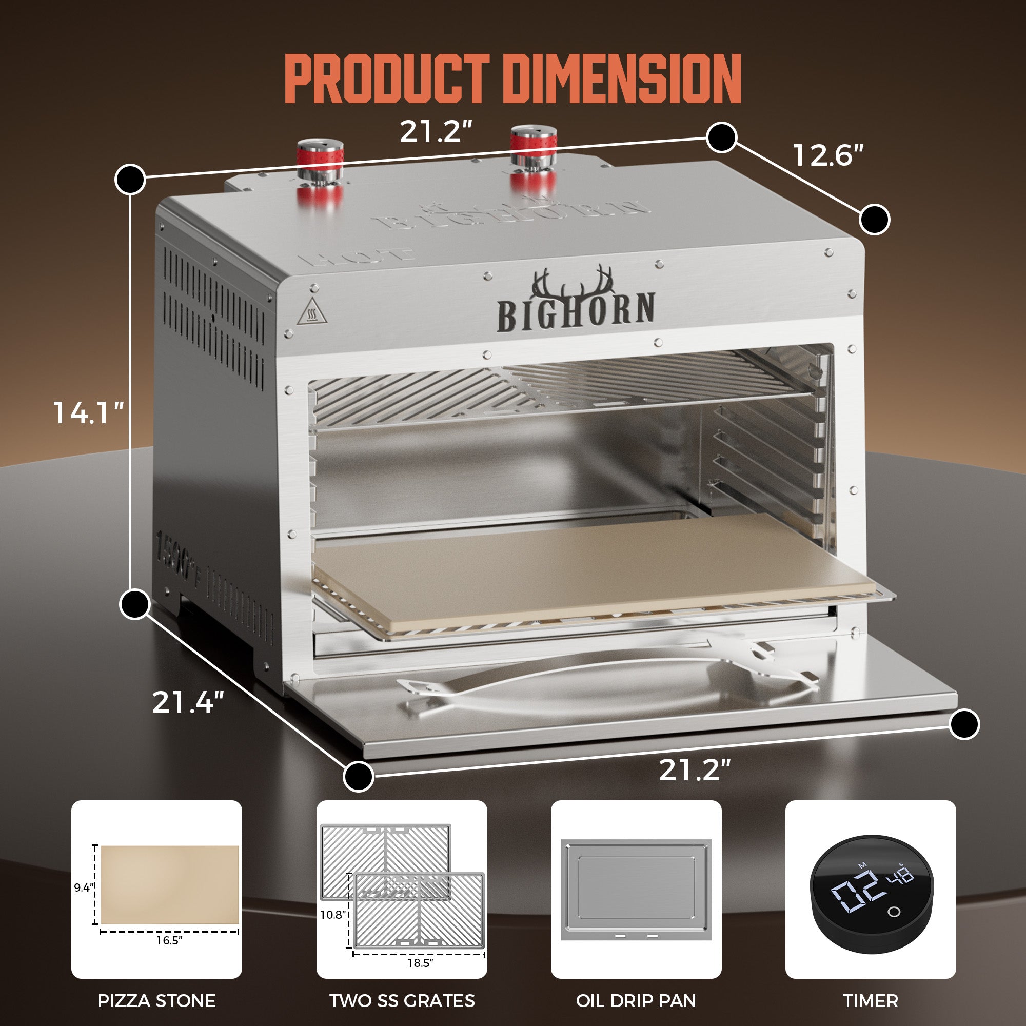 1500℉ | Infrared Steak Grill with Pizza Stone - 16 Inch