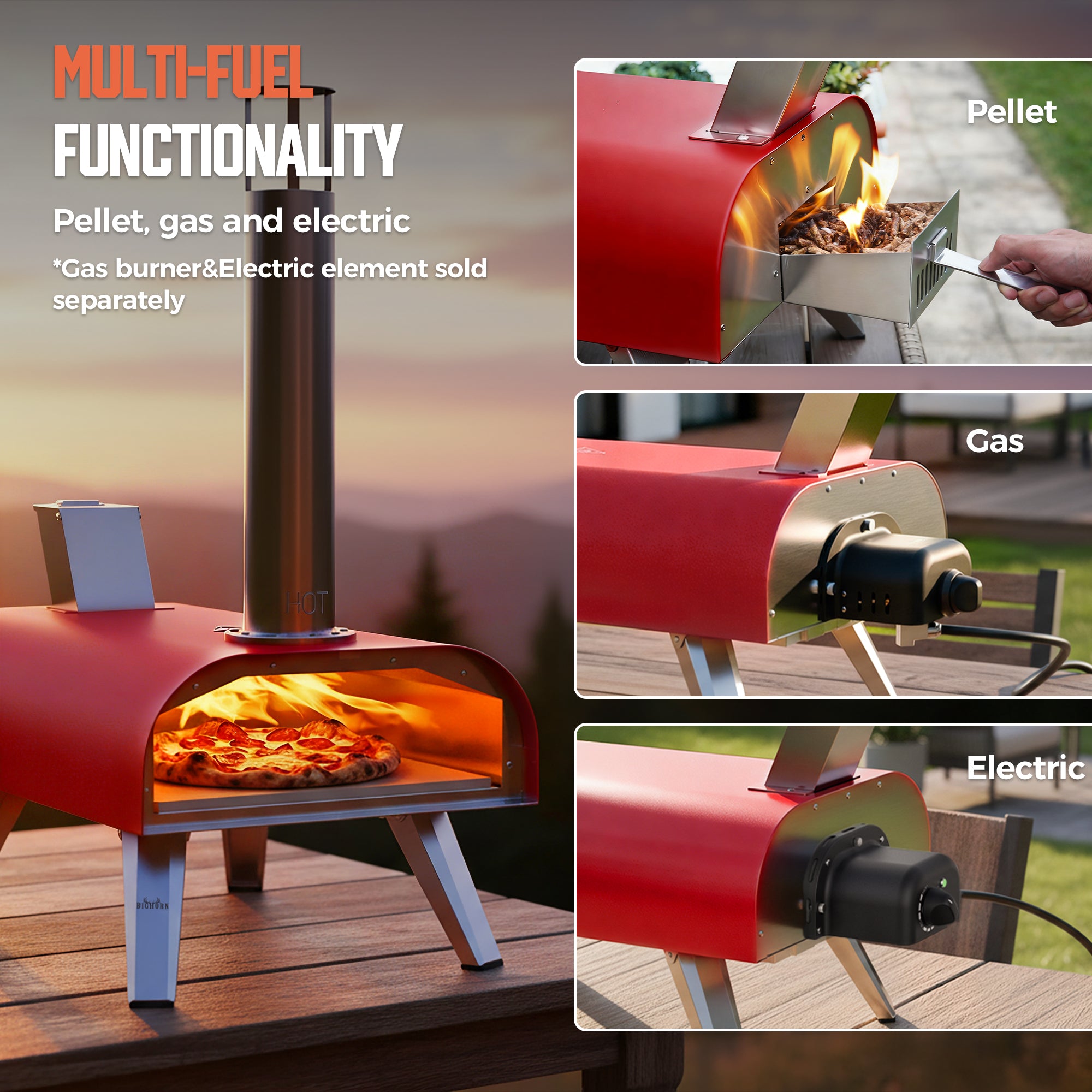 12” Triple-Fuel Pizza Oven – Wood Pellet | Gas & Electric Compatible (Accessories Sold Separately)