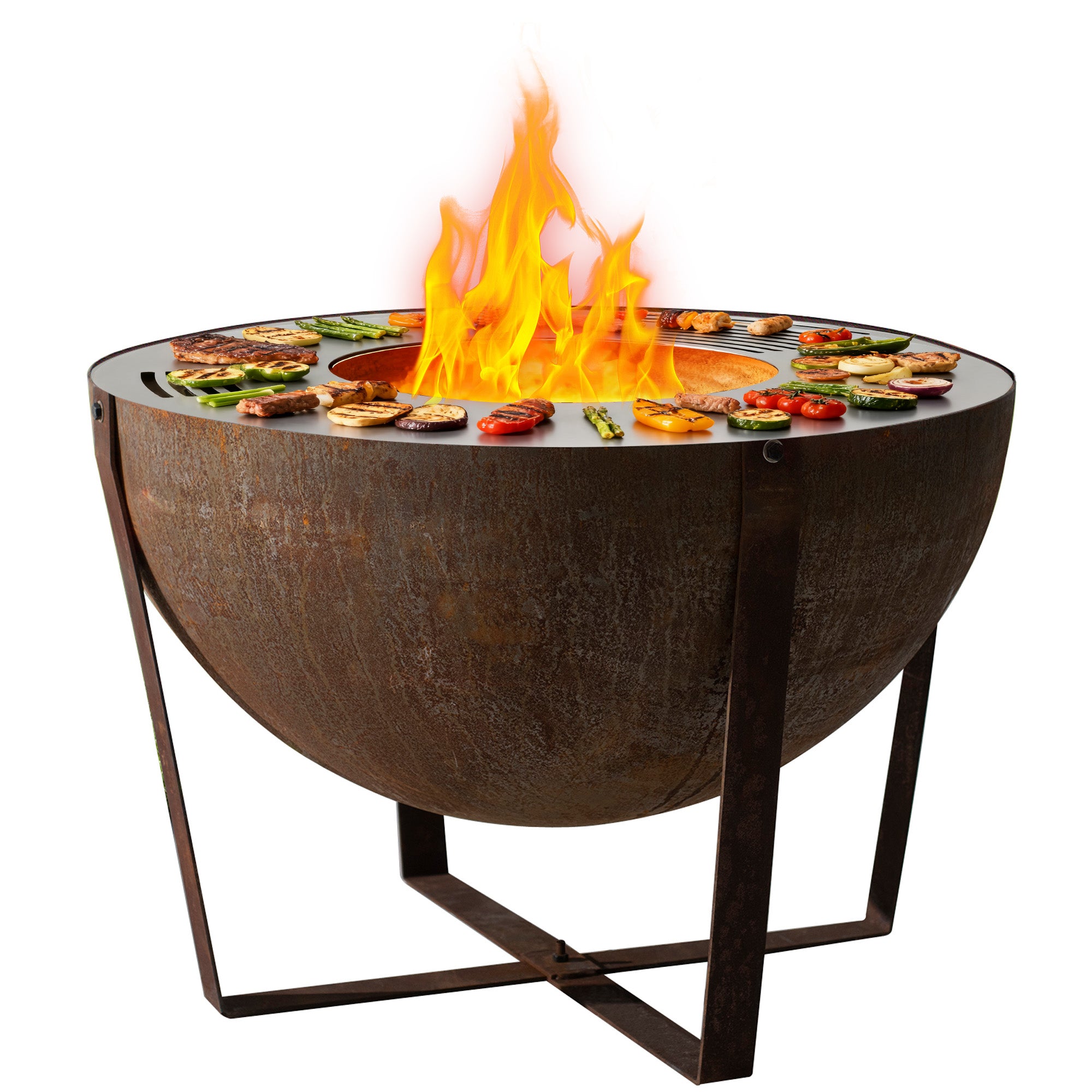32” Corten Steel Heavy-Duty Round Fire Pit with Grill