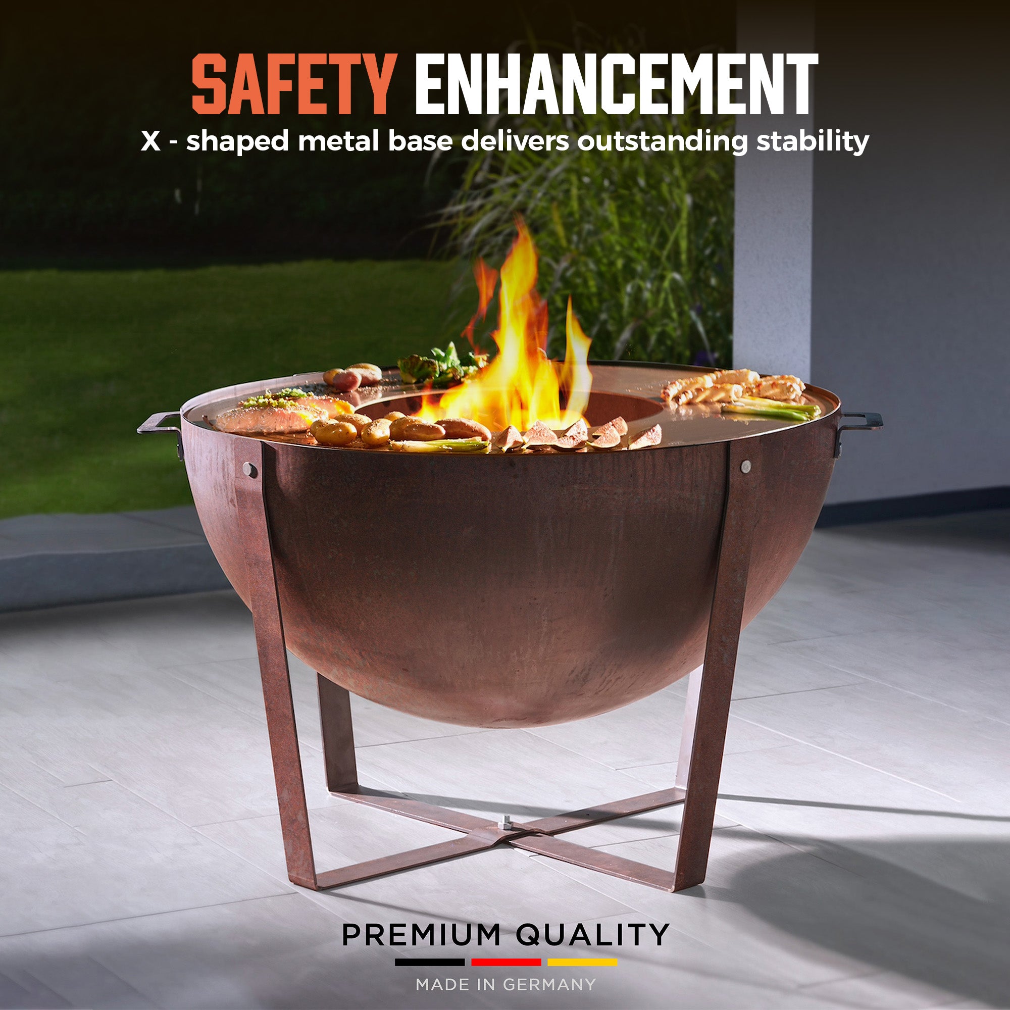 32” Corten Steel Heavy-Duty Round Fire Pit with Grill