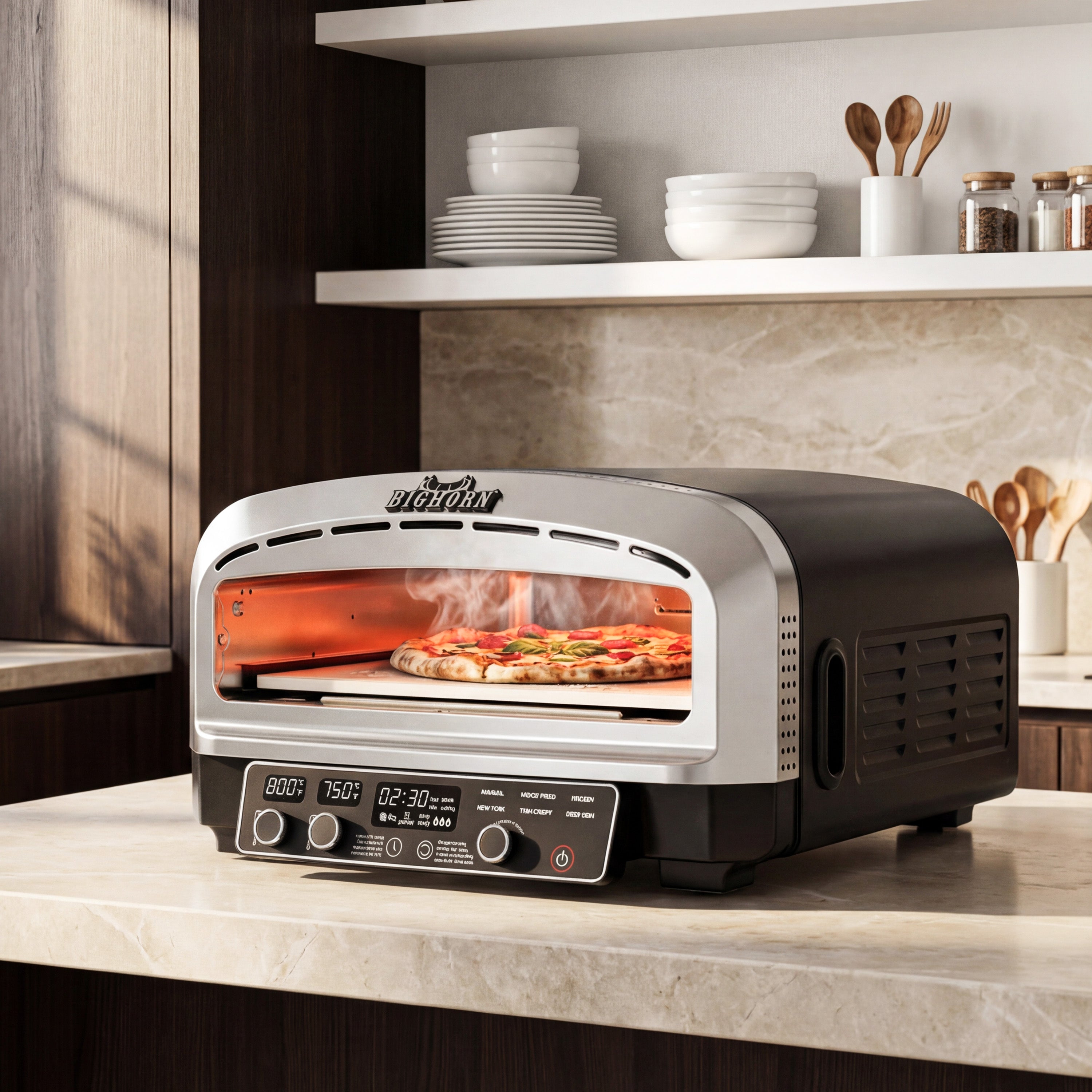 14" Indoor Electric Countertop Pizza Oven with 6 Preset Modes, Stainless Steel