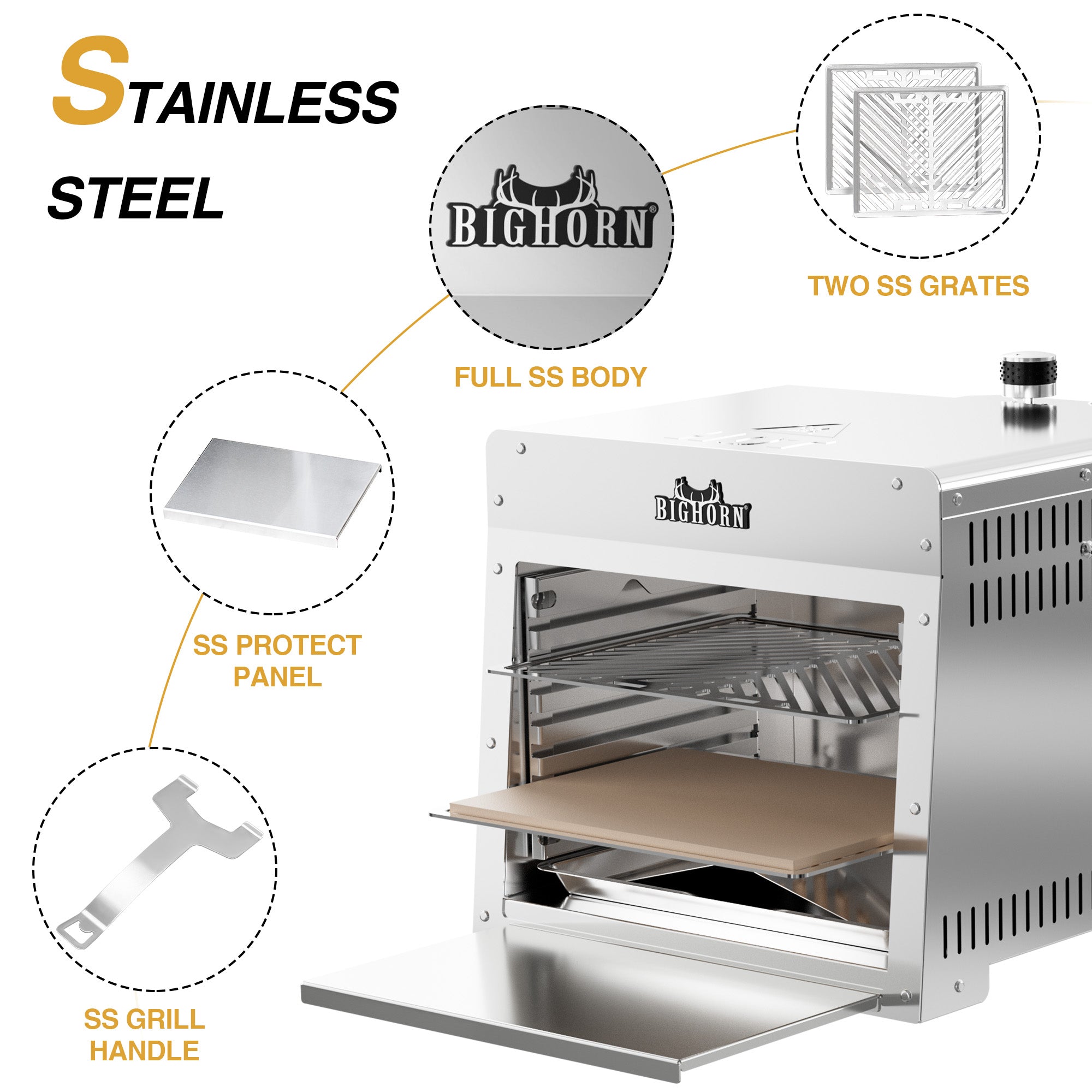 1500℉ Portable Infrared Steak Grill with Pizza Stone, Stainless Steel- 16 Inch