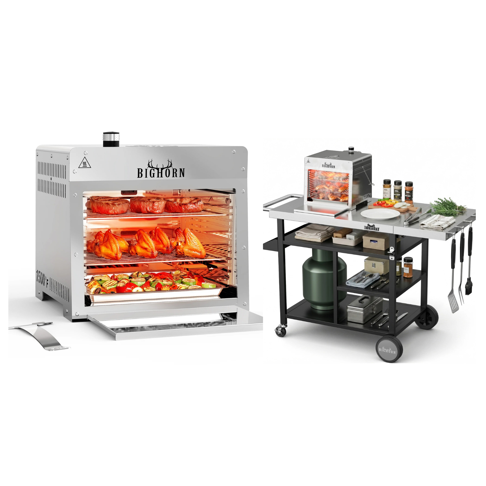 1500℉ Portable Infrared Steak Grill With Grill Cart Bundle