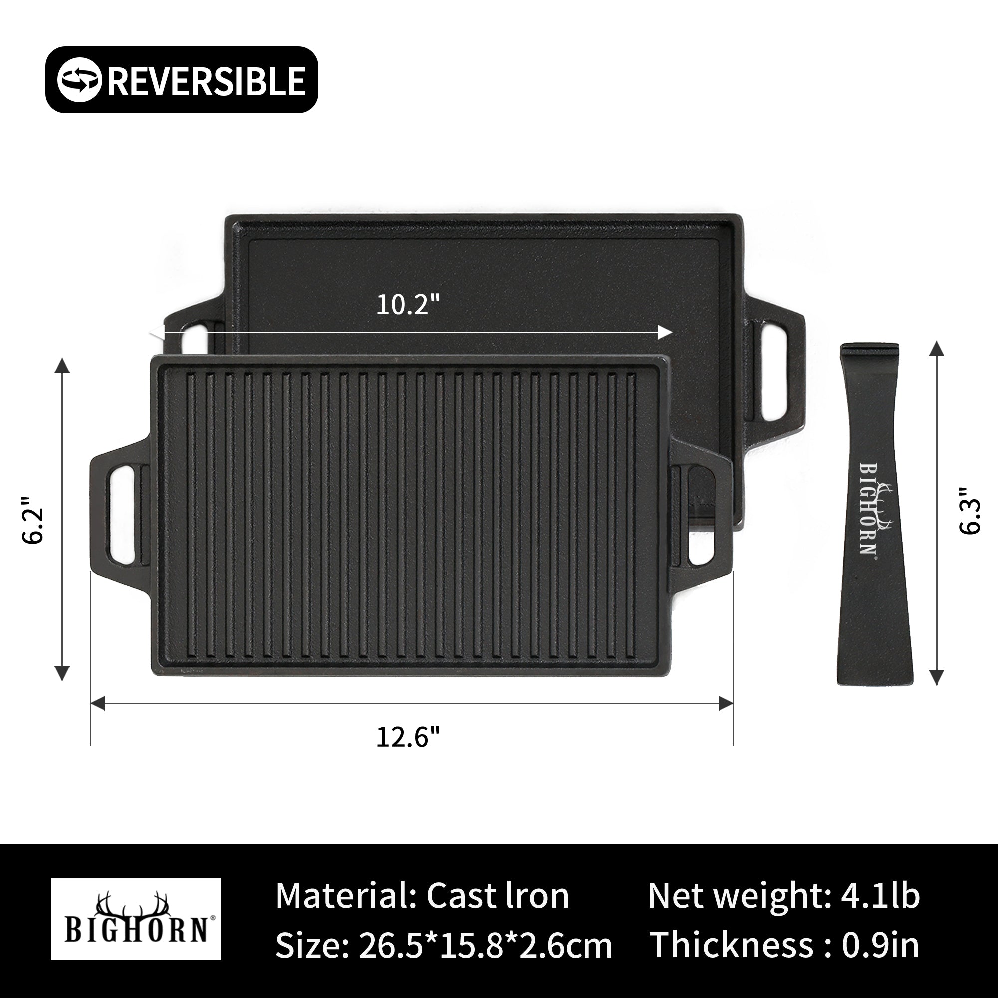 Reversible Cast Iron Grill Griddle Plate