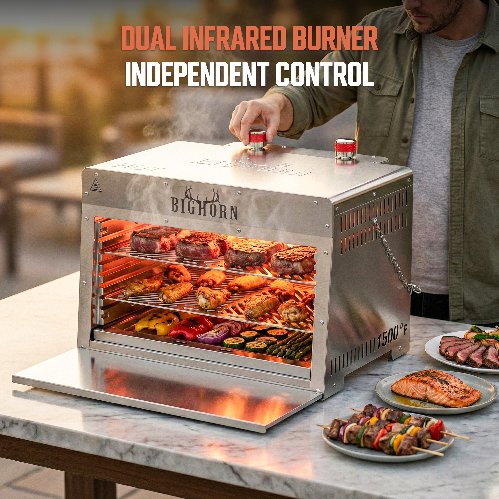 1500℉ | Infrared Steak Grill with Pizza Stone - 16 Inch
