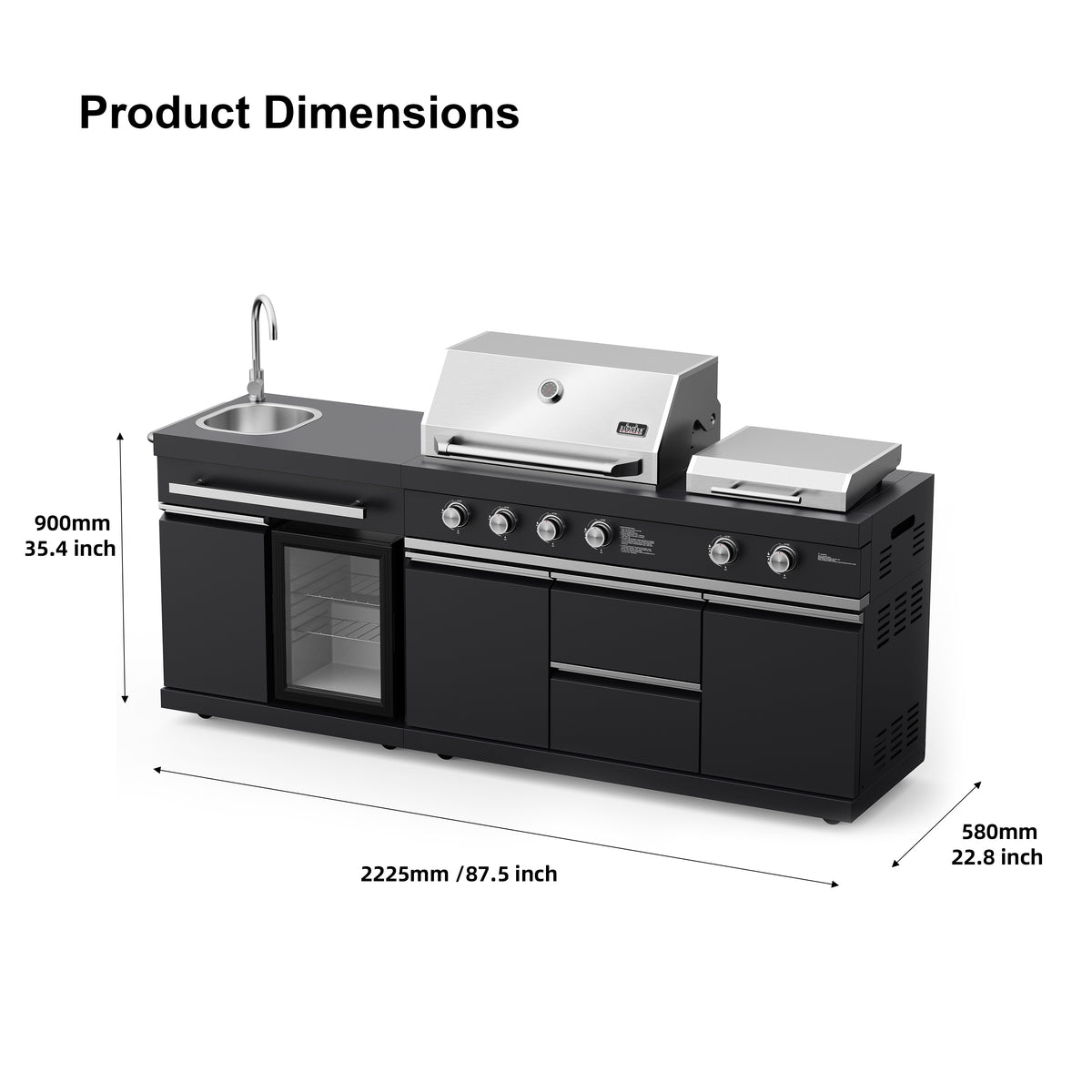 Outdoor Kitchen Gas Grill and Griddle Combo, 65,000 BTU 4+2 Burner BBQ Grill with 675 Sq. In. Cooking Area, Stainless Steel Grill Grates & Griddle, Built-In Sink, Refrigerator, Cabinets