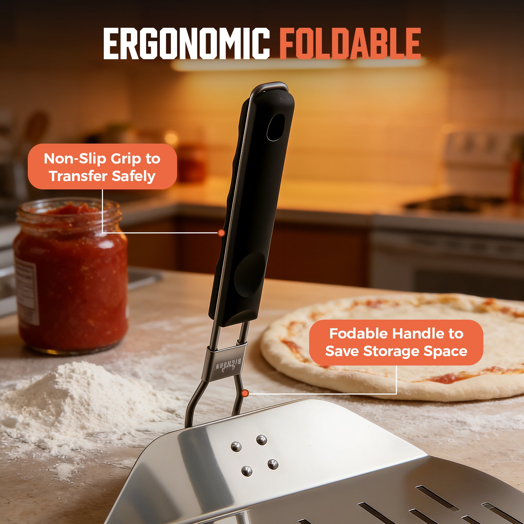 12” Perforated Pizza Peel with Foldable Handle