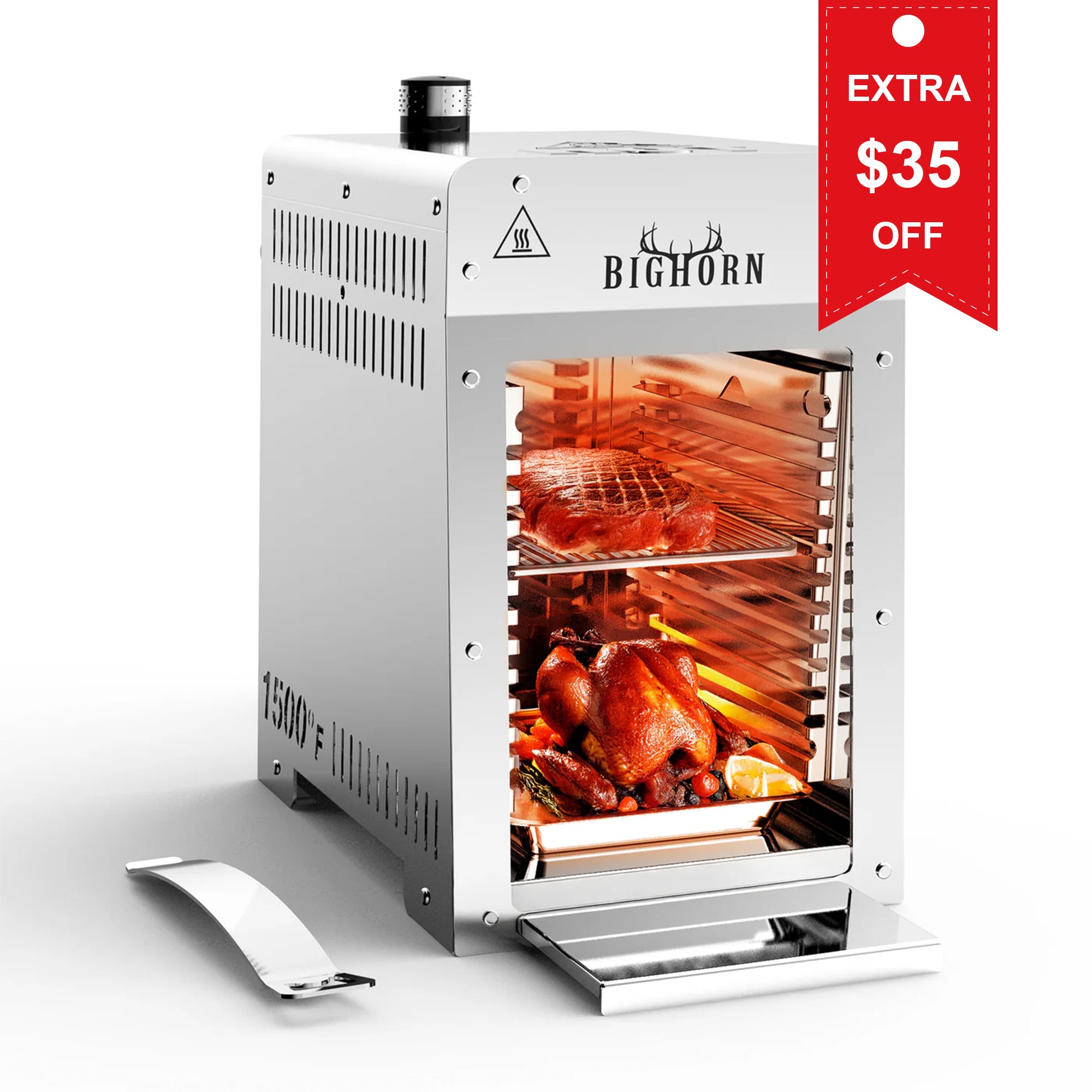 1500℉ Portable Infrared Steak Grill with Pizza Stone, Stainless Steel- 13.5 Inch