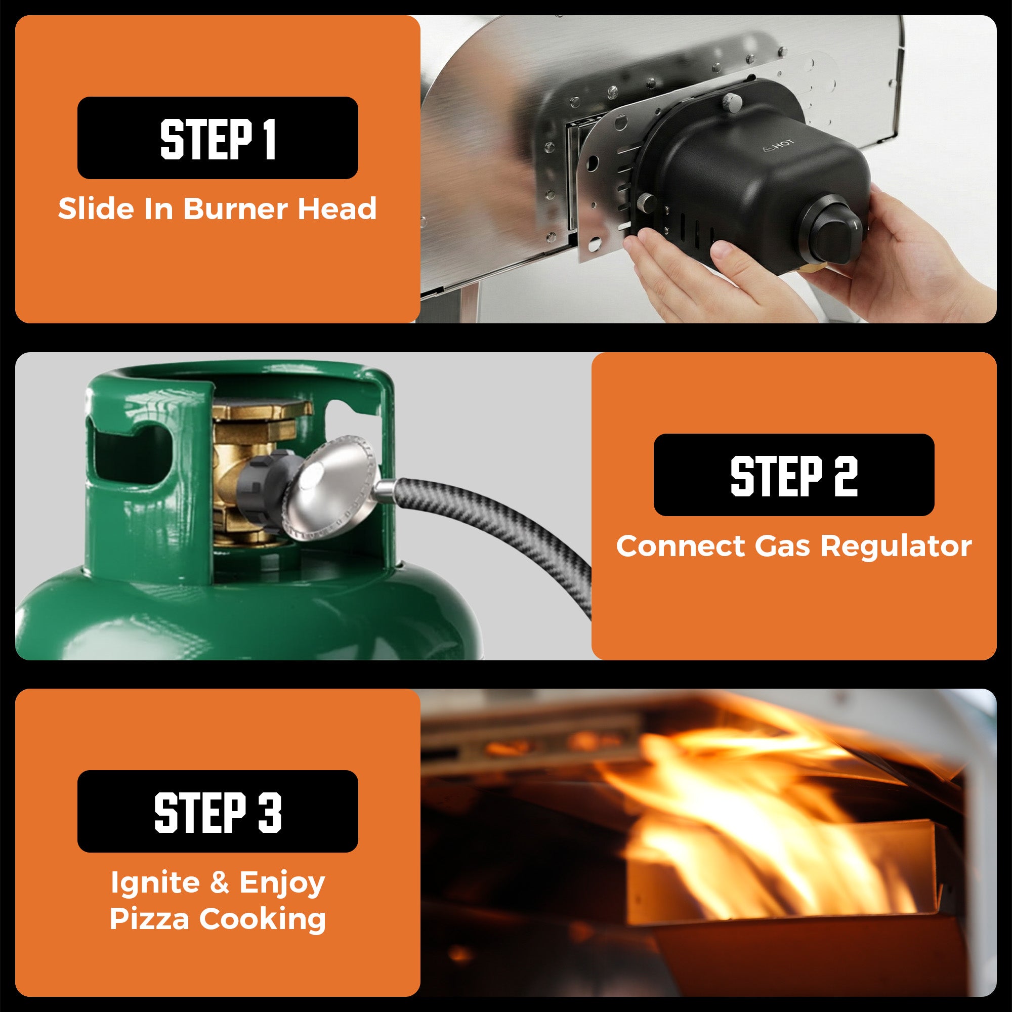 16" Pizza Oven Gas Burner Attachment – Propane with Regulator & Hose