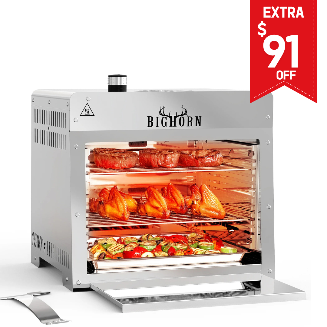 1500℉ Portable Infrared Steak Grill with Pizza Stone, Stainless Steel- 16 Inch