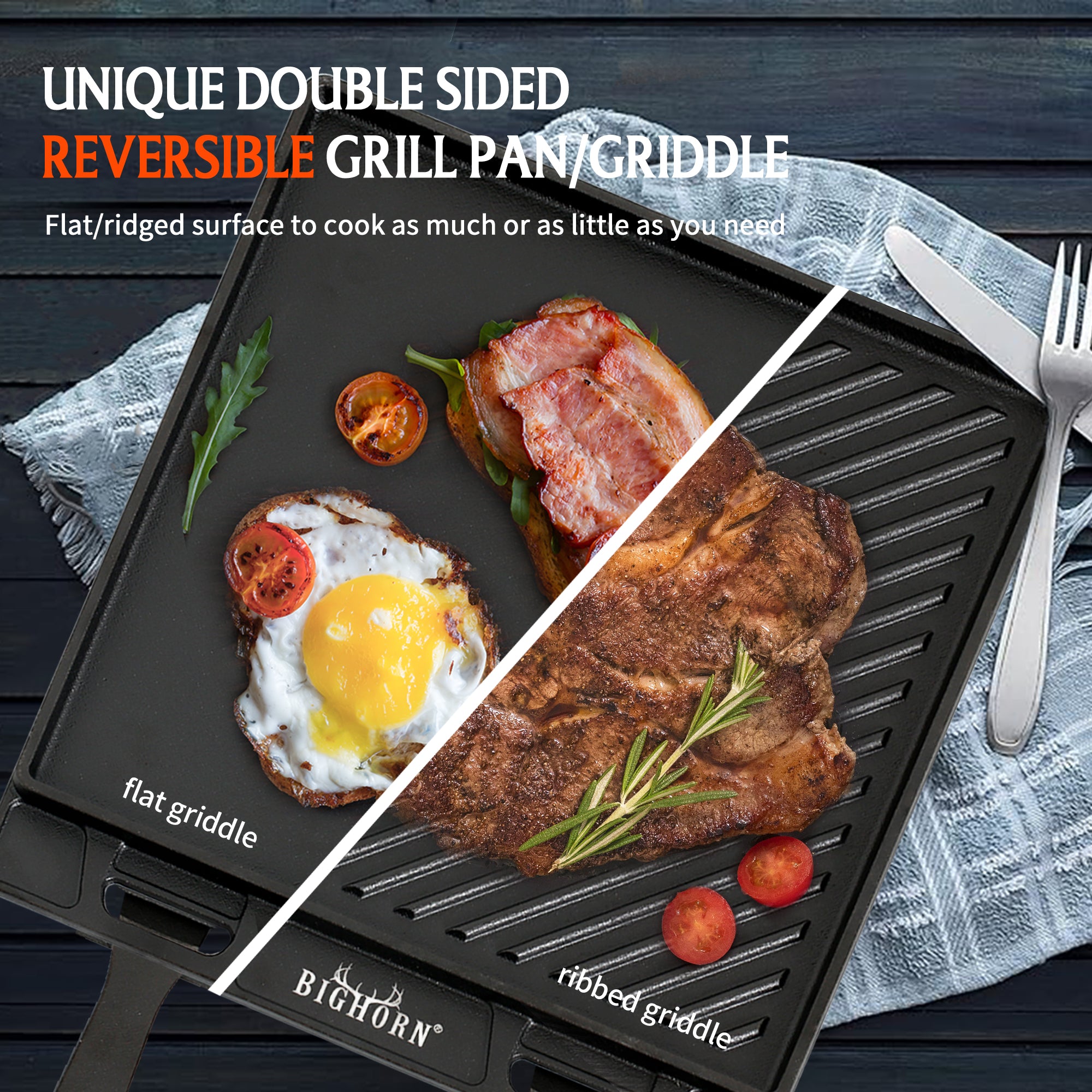 Reversible Cast Iron Grill Griddle Plate