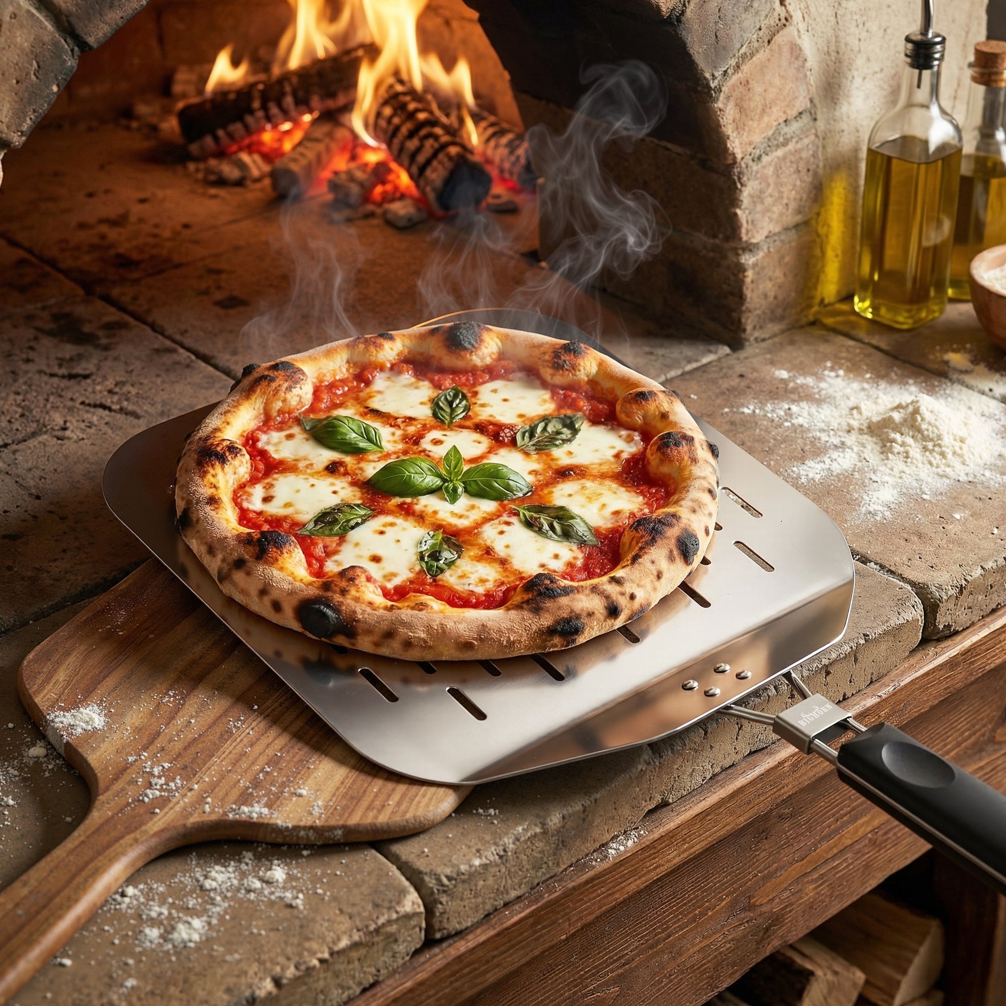 12 Inch Perforated Pizza Peel Foldable Handle Big Horn