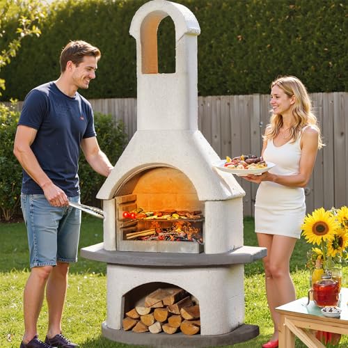 79.9”H Concrete Outdoor Fireplace with Grill