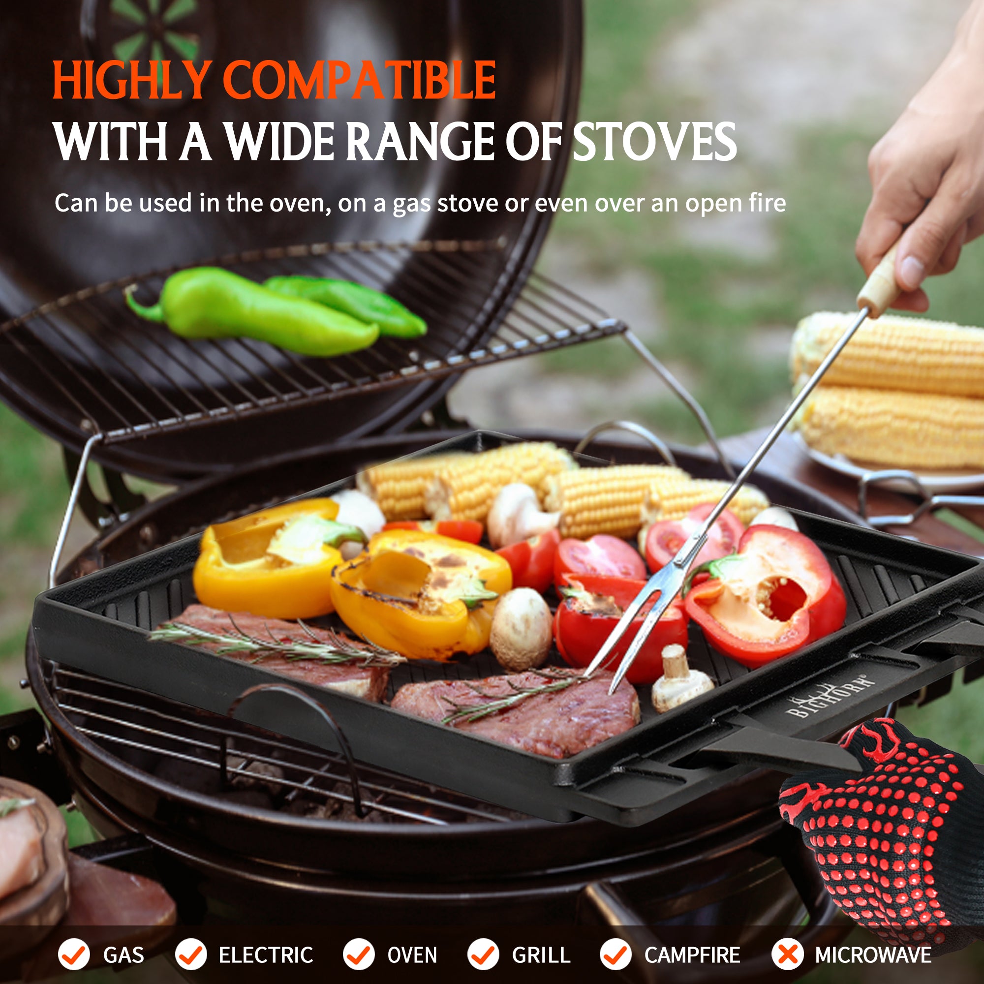 Reversible Cast Iron Grill Griddle Plate