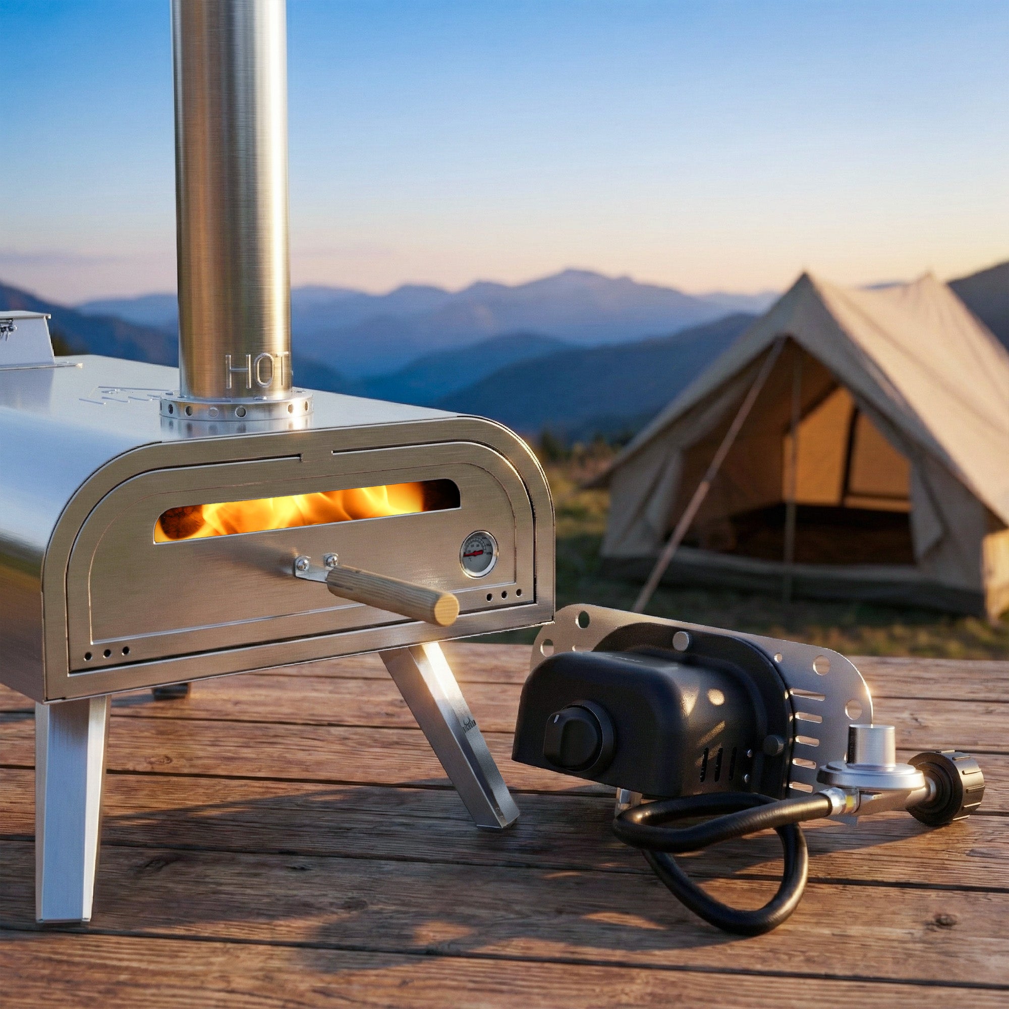 16" Pizza Oven Gas Burner Attachment – Propane with Regulator & Hose