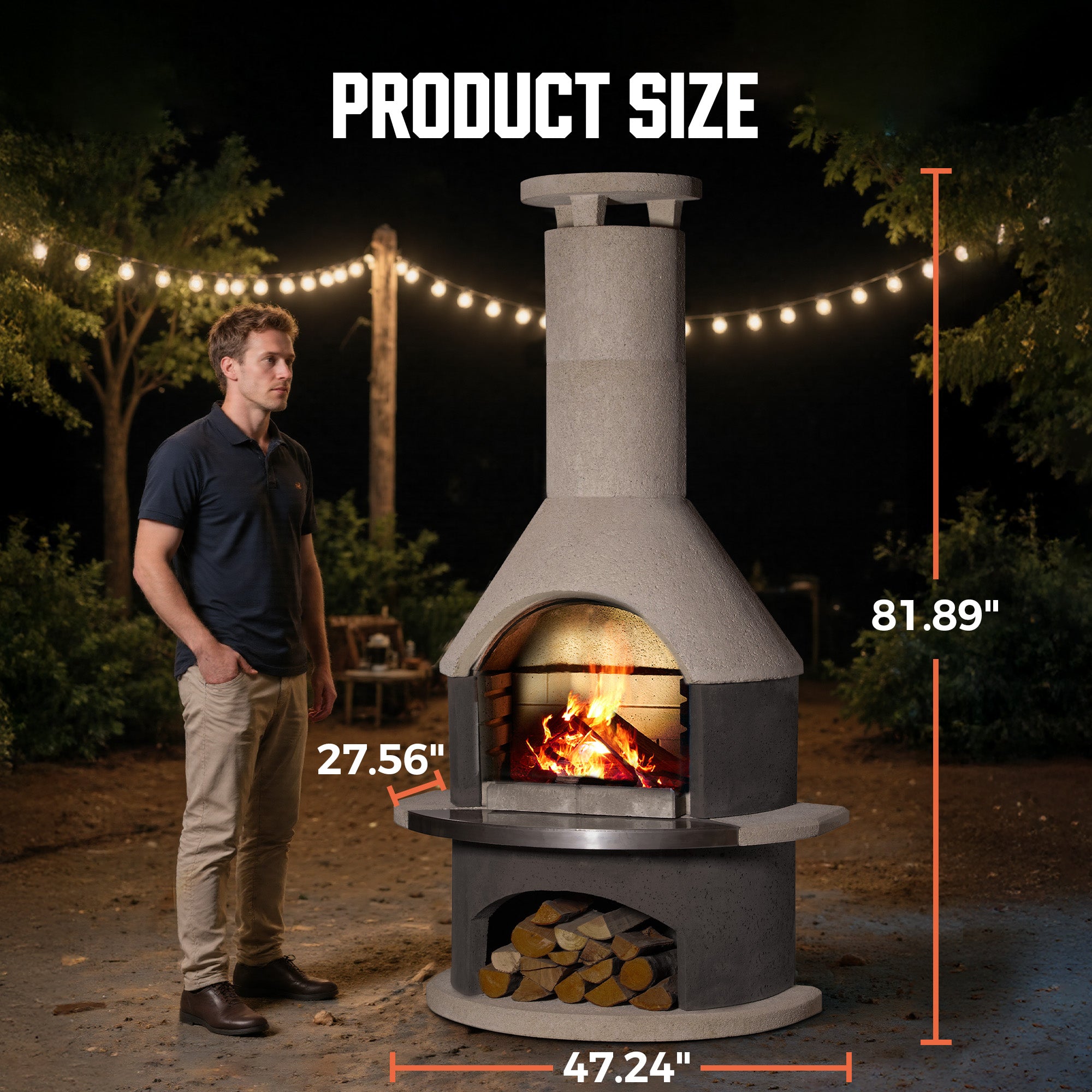 81.9”H Concrete Outdoor Fireplace with Grill
