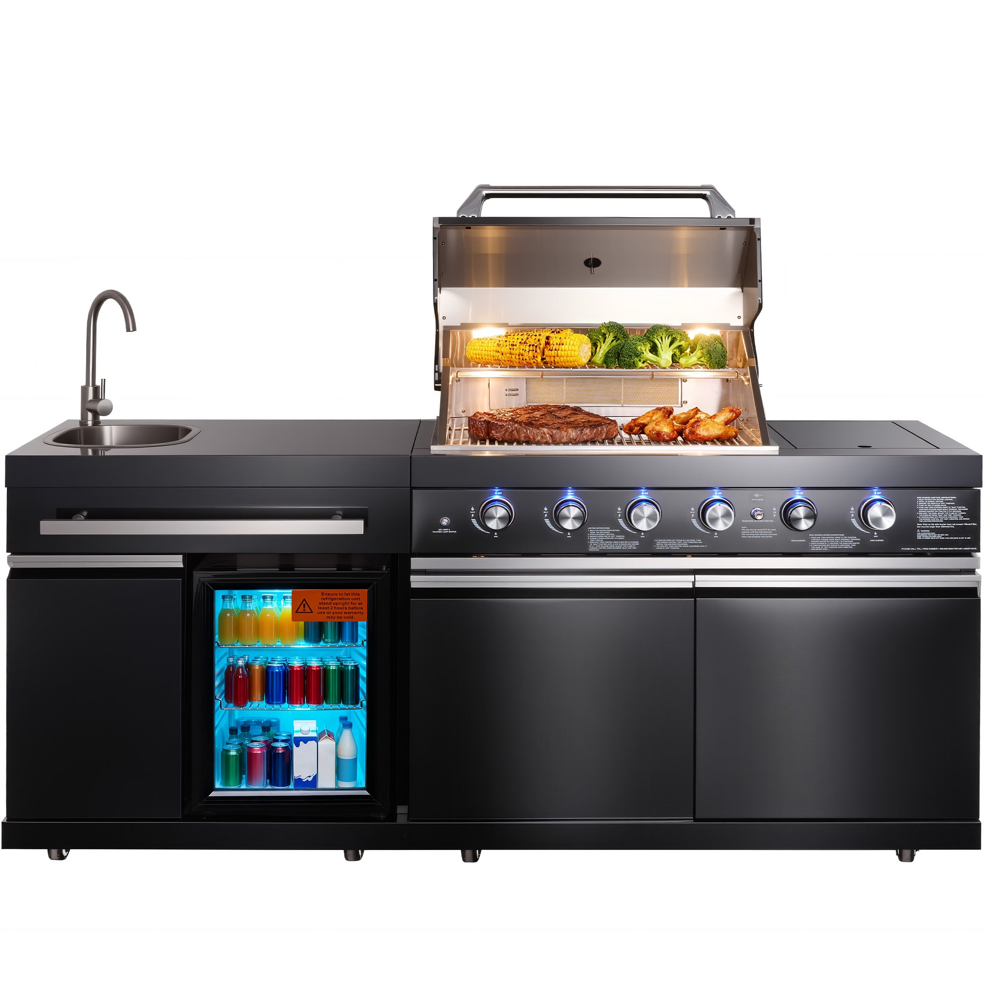 Stainless Steel Outdoor Kitchen Island with 4+2 Burners, Black