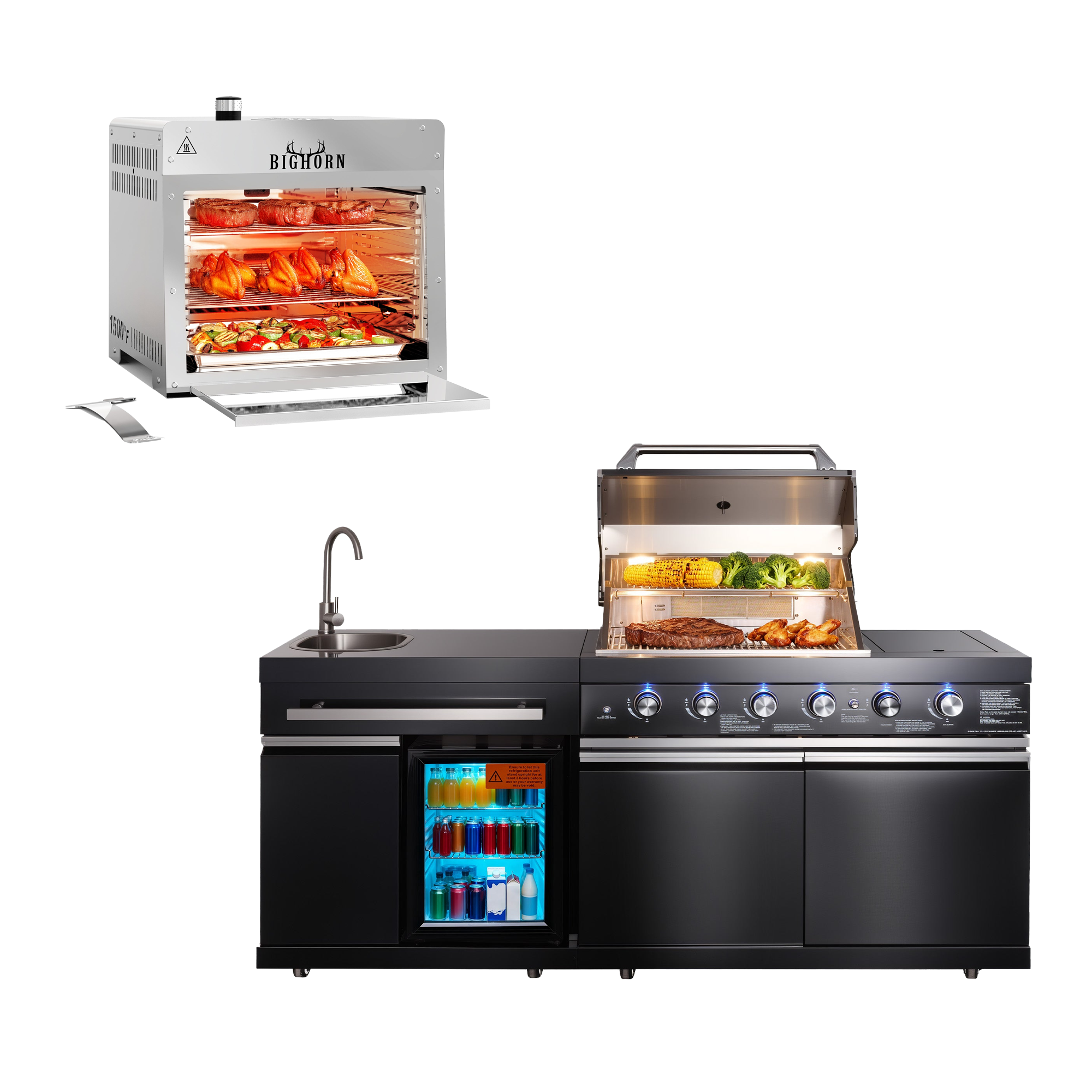 Big Horn Prime® Ultimate 6-Burner Outdoor Kitchen & Steak Grill Bundle