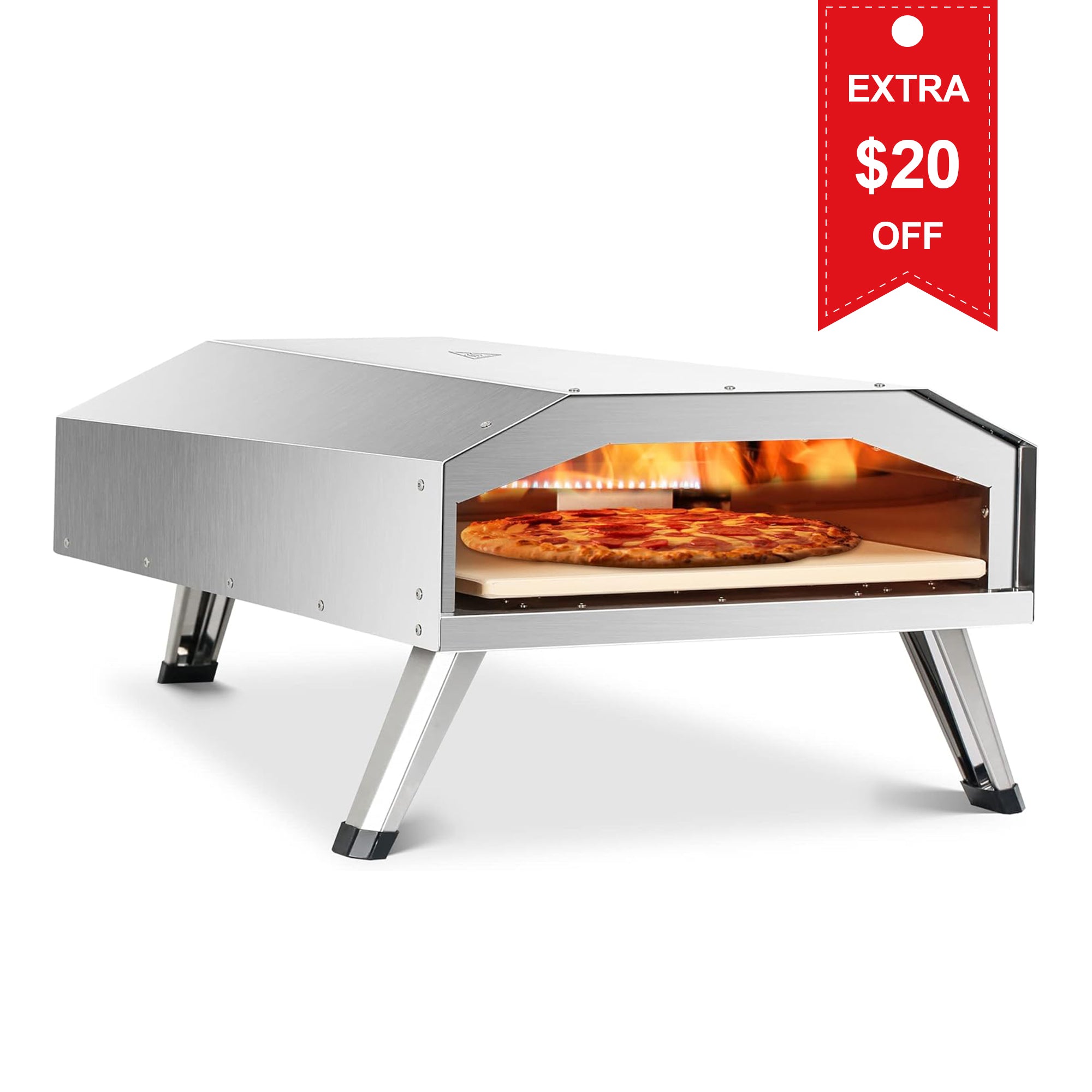 12" Gas Pizza Oven, Stainless Steel Outdoor Pizza Oven, Sliver
