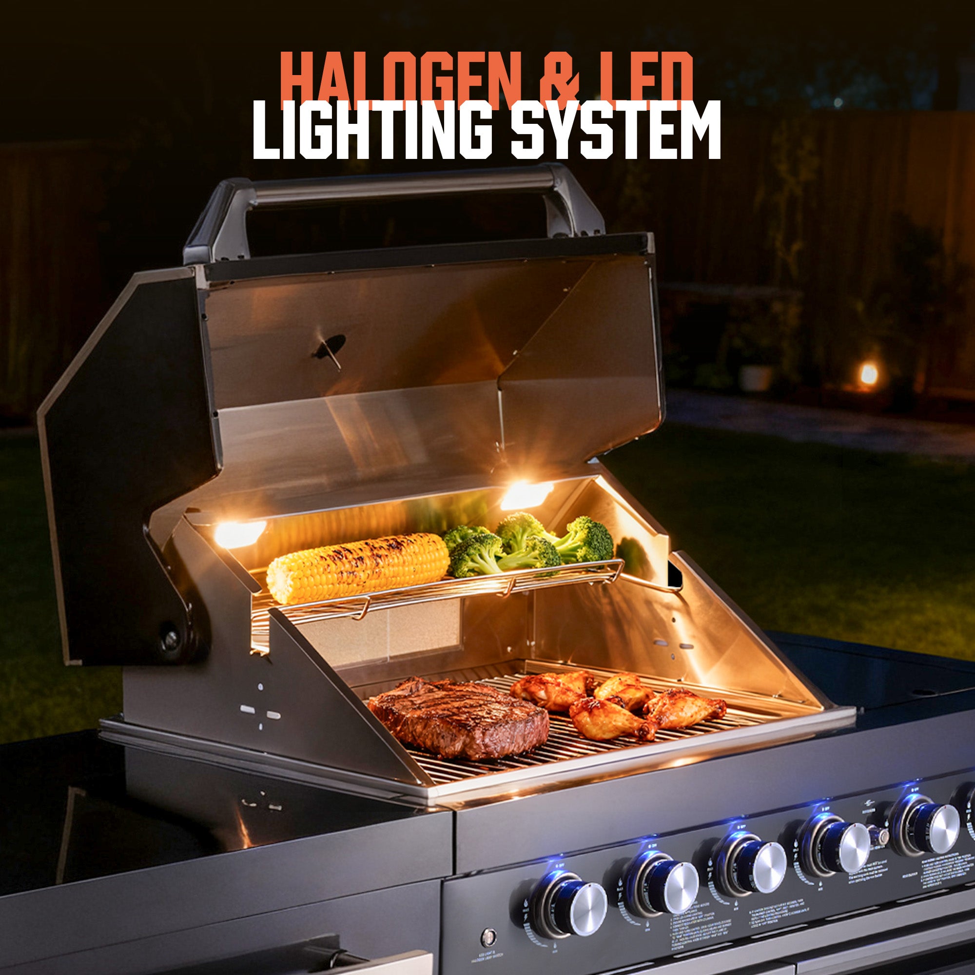 Stainless Steel Outdoor Kitchen Island with 4+2 Burners, Black